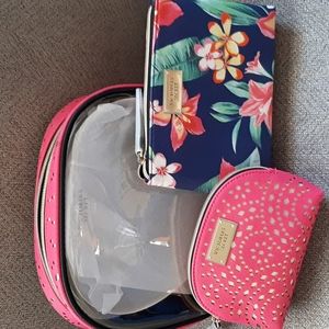 NWT Victoria's Secret Set of 3 Makeup Cases, Hot Pink, Blue Floral, Clear